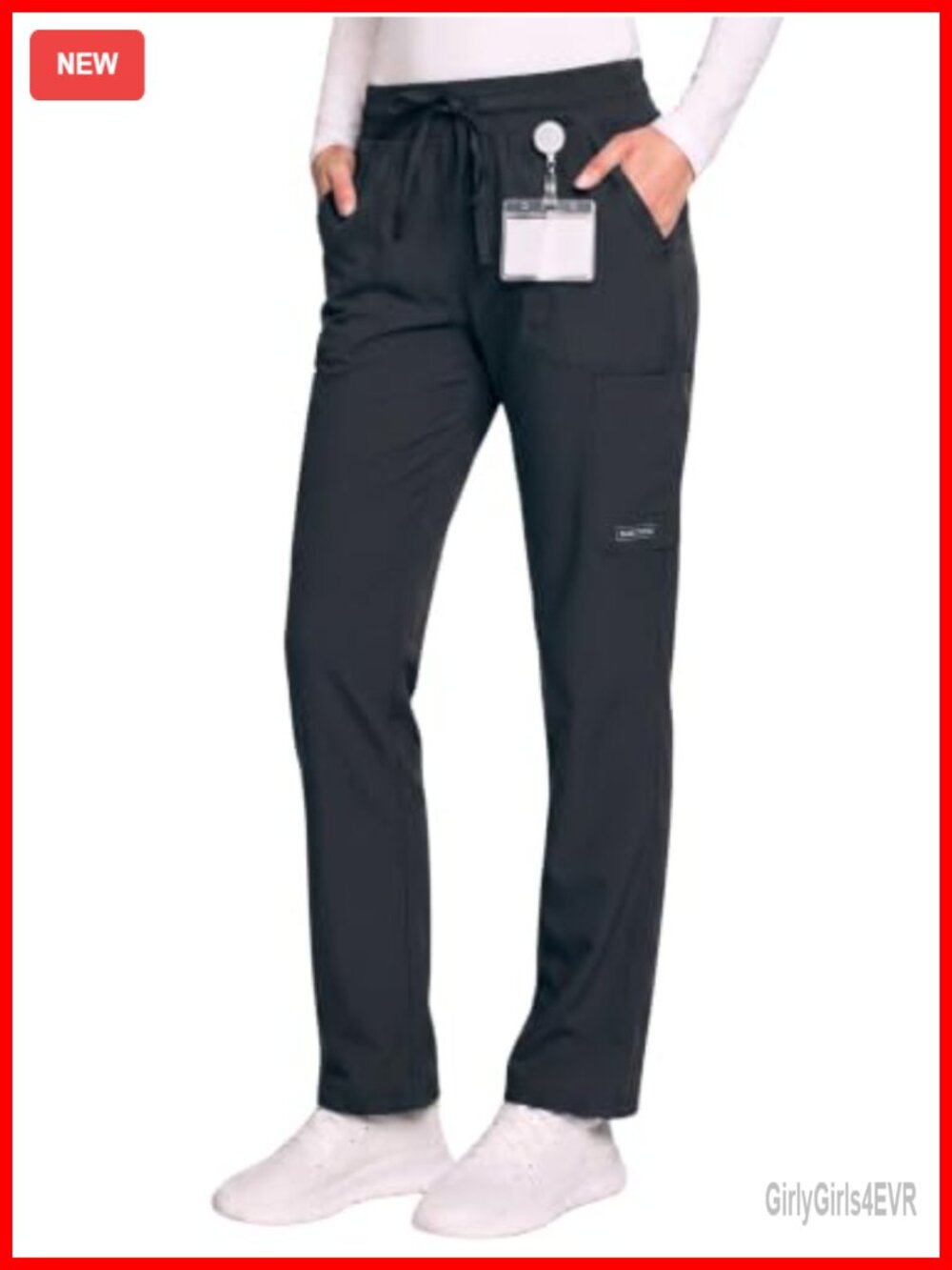 Straight Leg Scrub Pants Soft Stretch Cargo Pockets Drawstring